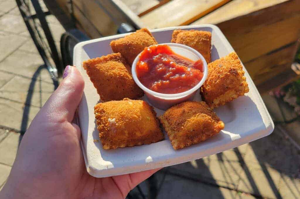 Fried Ravioli with Basil Pesto, Parmesan Cheese from Tuscan Flavors